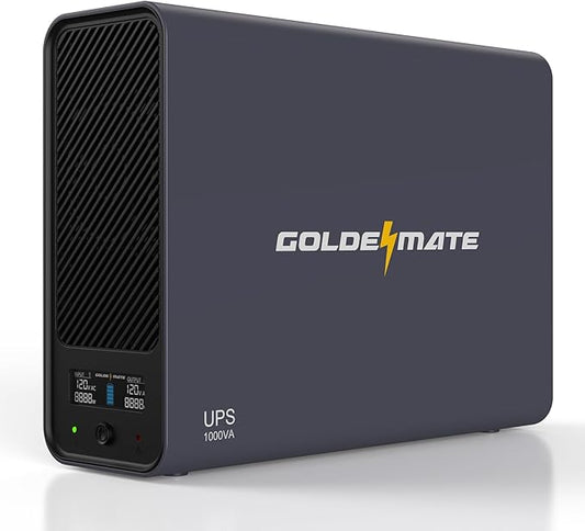 GOLDENMATE 1000VA/800W Lithium UPS Battery Backup and Surge Protector, Sinewave UPS System with LiFePO4 Battery(230.4 Wh), 2025 Upgraded Pro Ver. with Communication Port, 8 Outlets, LCD Display, Gray