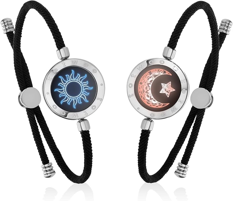 TOTWOO Long Distance Touch Bracelets for Couples, Smart Light & Vibration Love Jewelry, Long Distance Valentines Day Gifts for Him Her Women Men, One-to-One Bluetooth Pairing via App