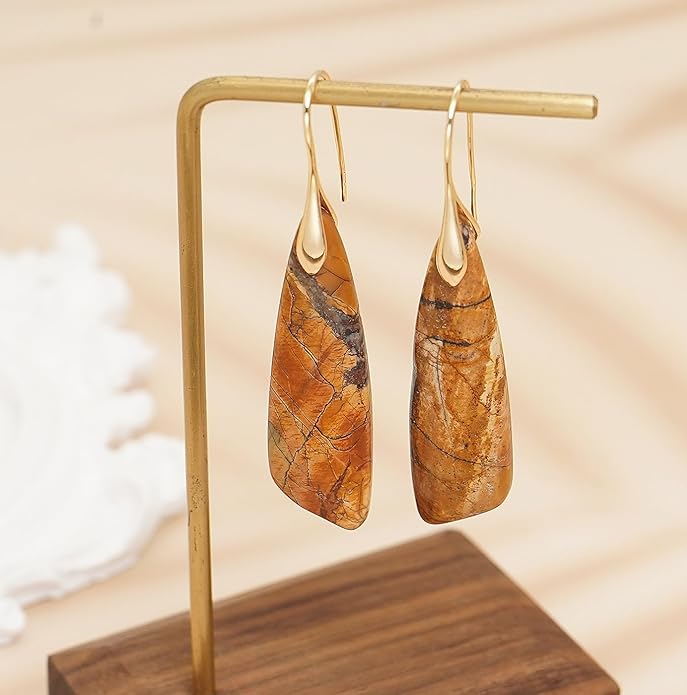 Natural Stone Earrings for Women Boho Triangles Dangle Drop Earrings