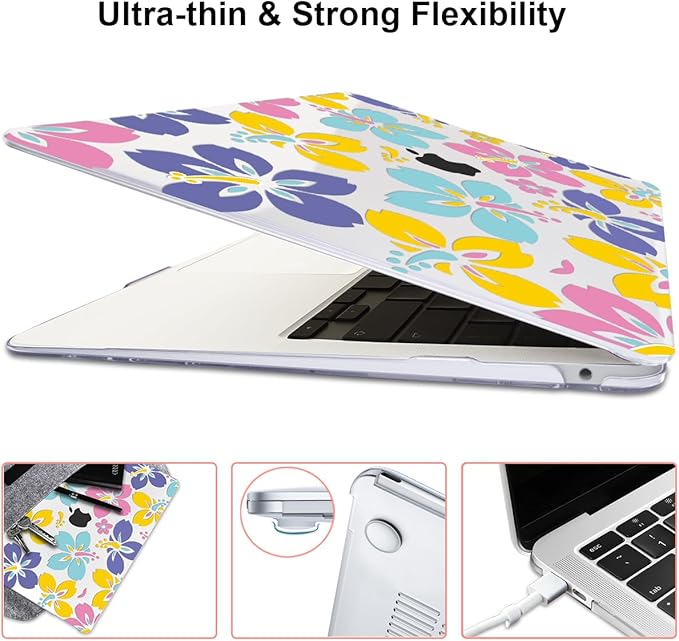 for MacBook Air 13 Inch Case 2021 2020 2019 2018, Pattern Plastic Hard Shell Case Keyboard Cover for Mac Air 13 A2337 M1 A2179 A1932 with Touch ID & Retina Display, Colorful Hibiscus Flower