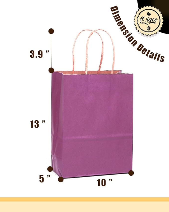 qiqee Large Kraft Paper Bags with Handles 13"x10"x5" 32 pcs Gift Paper Bag Purple Solid Color Bags（Large Size）