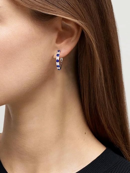 Women's Huggie Hoops with Birthstone 925 Sterling Silver Huggie Stud Hypoallergenic 14K Gold Plated Moissanite Earrings -Emerald Sapphire Ruby Hoop Earrings, Size 20 25mm