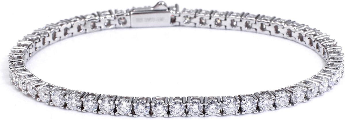 5.2-17 Carats Moissanite Diamond Tennis Bracelet for Women Men 18k White Gold Gold Plated 925 Sterling Silver Bracelet 3mm/4mm/5mm DEF Color VVS Round Cut Lab Created Moissanite Diamond Bracelet with GRA Certificate