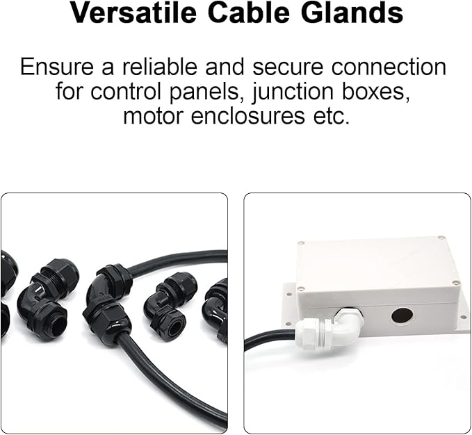 LeMotech M40 Cable Gland, 90 Degree Adjustable 26-33mm Cable Range Strain Relief, Cord Connectors Nylon Joints with Gaskets, 2 Pcs, Grey