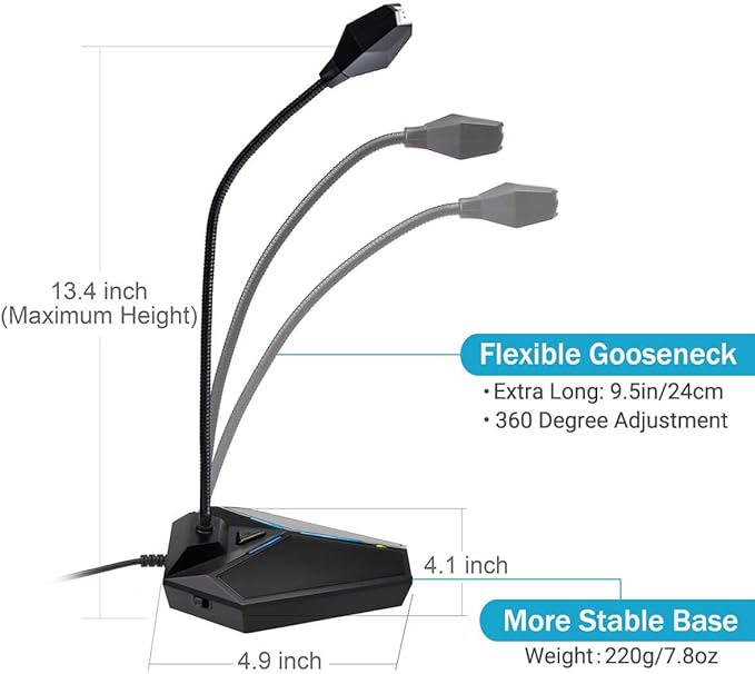 USB Computer Microphone, Plug &Play Desktop Omnidirectional Condenser PC Laptop Mic, Mute Button with LED Indicator, Compatible with Windows/Mac, Ideal for YouTube, Skype, Recording, Games(1.8m /6ft)