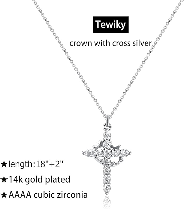 Tewiky Christian Gift Stocking Stuffers Cross Necklace for women-Dainty 14k Gold Plated/Silver Plated Pendant Necklaces Simple Cute Tiny Necklace Jewelry for Women