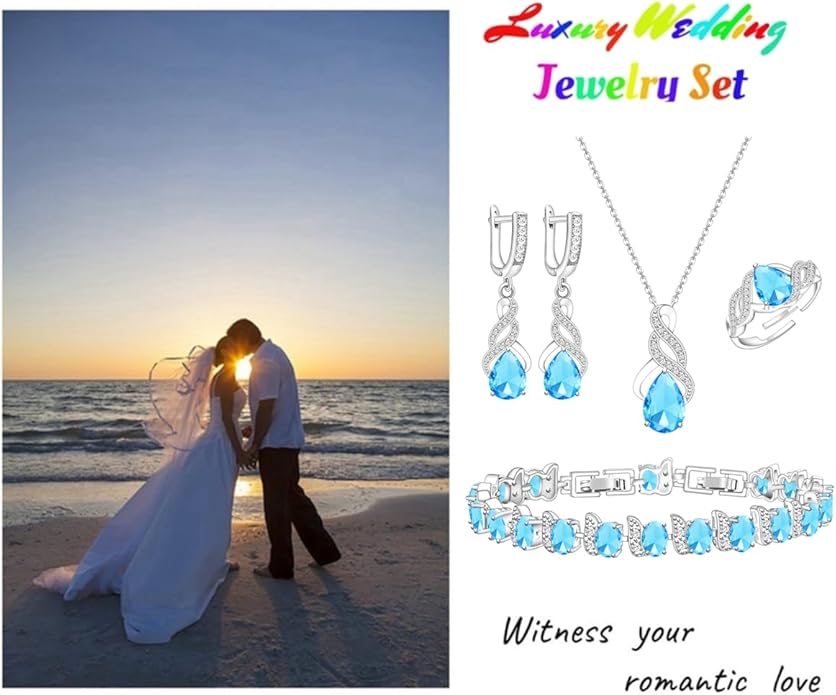 LMXXVJ Jewelry Set for Women,Teardrop Cubic Zirconia Necklace Earrings Adjustable Ring Bracelet Jewelry Set Formal Jewelry Gift
