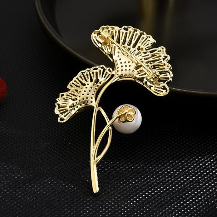 Leaf Brooches Rhinestone Freshwater Pearls Ginkgo Leaves Brooch Pin 18k Gold Plated Leaves Lapel Pins Jewelry Valentine's Day Birthday Gifts for Women Girls