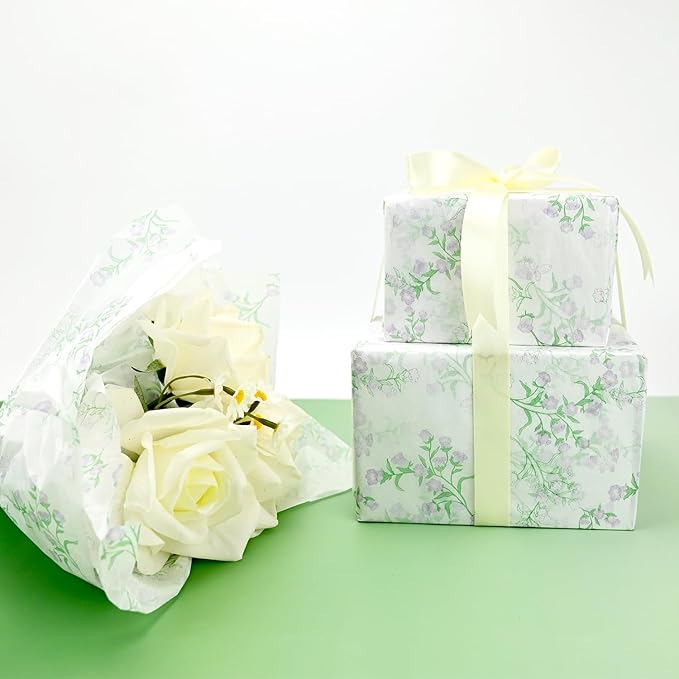 TINYFUTURE 100 Sheets Flower Gift Wrapping Tissue Paper Recyclable Greenery Botanical Packaging Bag for Wedding Birthday Showers Art Craft Party Favor Decoration