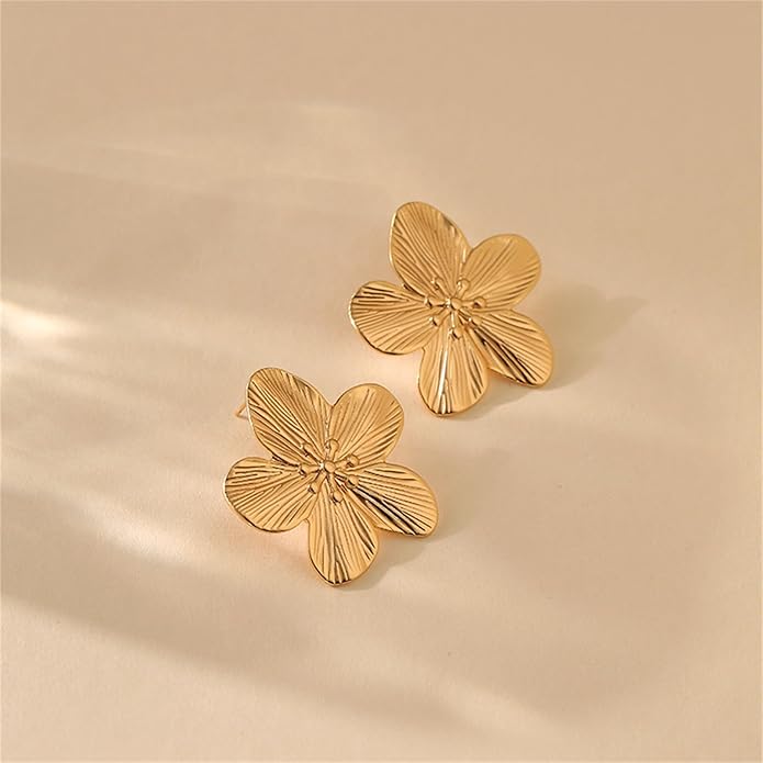Flower Earrings for Women,Boho Statement Large Double Flower Earrings Trendy Chunky Floral Stud Earrings Elegant Chic