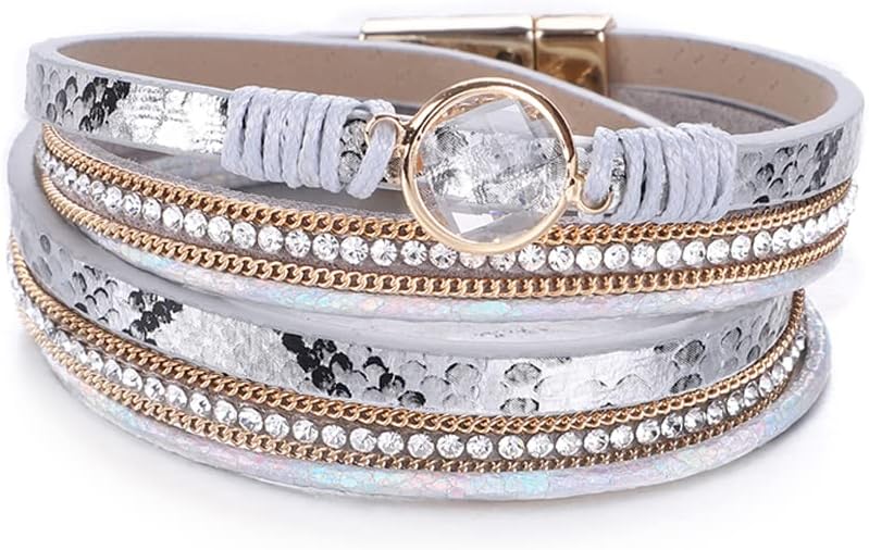 KSQS Tree of Life Leather Multi-Layer Wraps Bracelet,Boho Wide Buckle Wristband Bangle,Braided Cuff Bracelets for Women