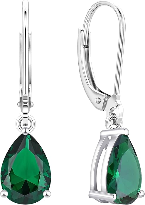 YL 925 Sterling Silver Teardrop Dangle Drop Earrings for Women 7x10 MM Solitaire Birthstone Leverback Jewelry