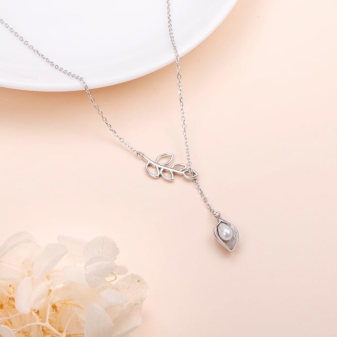 Long Necklace Sterling Silver Larait Bar Y Lariat Long Chain Drop Adjustable Necklace Gift for Her, 30"