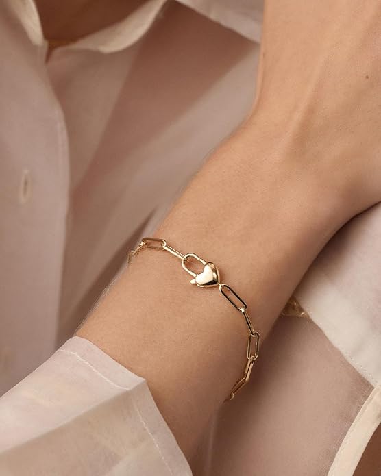 gorjana - Heart Padlock Bracelet 7" - 18k Gold Plating - Elegant and Romantic Design - Heart-Shaped Padlock Closure - Versatile for Any Occasion