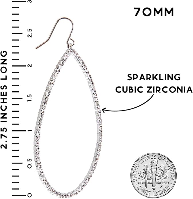 Simulated Diamond Teardrop Dangle Earrings For Women - Gold or Silver Tone with Cubic Zirconia - Hypoallergenic and Safe for Sensitive Ears
