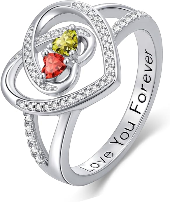Valentine's Day Gifts for Women Birthstone Rings for Women Heart Statemet Engagement Eternity Wedding Promise Rings Jewelry Anniversary Christmas Valentine Mothers Day Birthday Gifts for Wife Her Girlfriend
