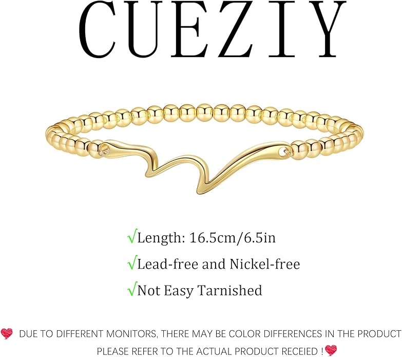 Gold Bracelets for Women 14K Gold Plated Bead Bracelet Hypoallergenic Stretch Bracelets for Women Elastic Bracelet Trendy Teen Gift Dainty Jewelry for Women