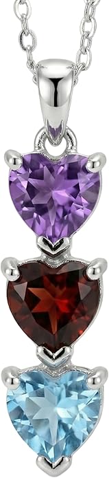 PaulaMax Jewelry Custom Birthstone Necklace for Women in 925 Sterling Silver, Mother's Day Necklace with 1 2 3 4 Heart Birthstones, Personalized and Customized Sterling Silver Chain 18" + 2"
