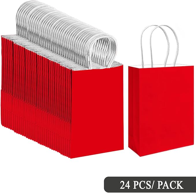 qiqee 30PCS Medium Gift Bag with Handles Bulk 11"x5"x8" Gift Bags Red Bags Multiple Uses (Medium Size)