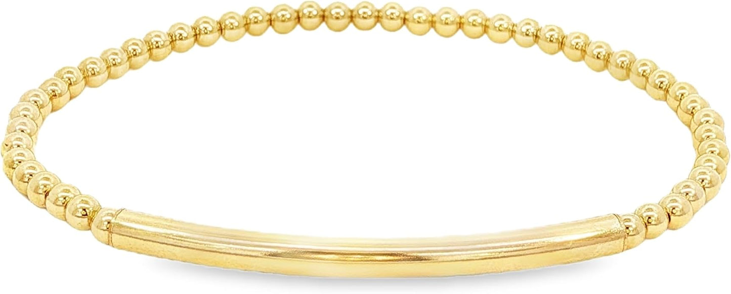 Anela 14kt Gold Filled Beaded Stretch Bracelet with Tube Pendant, Tarnish Free Water Resistant Stacking Jewelry for Women