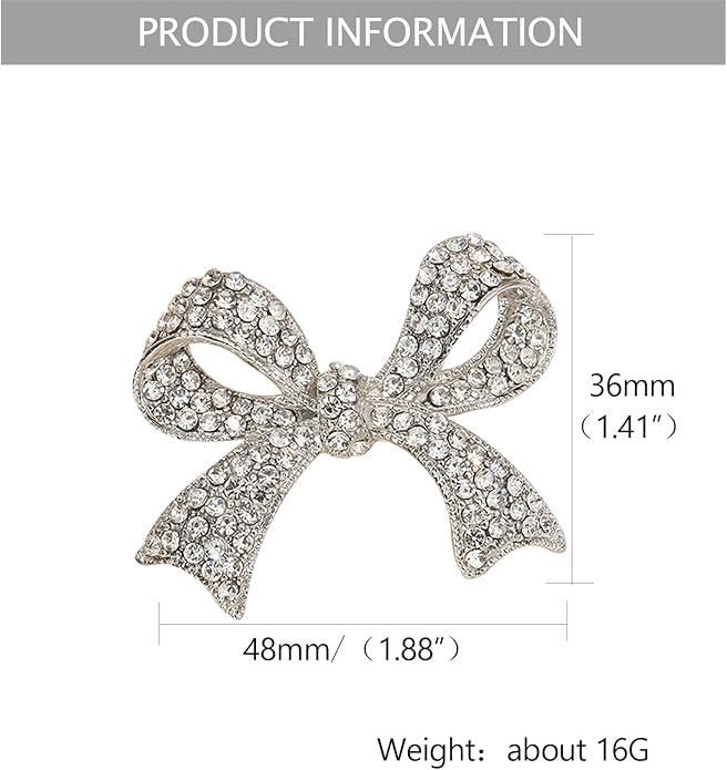Elegant Crystal Bow Brooch Pin for Women,Vinage Sparkly Rhinestones Brooches Pins Beautiful Lapel Pins Dress Suit Shirt Ceremony Clothes Accessories Jewelry