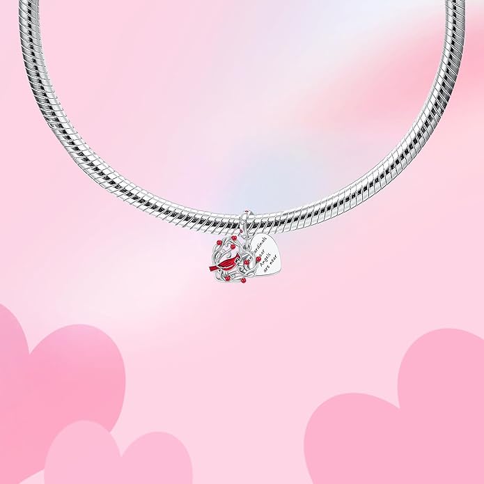 Birthday Fashion Love Heart Dangle Charm 925 Sterling Silver Charms fits Bracelets and Necklace Pendant Bead Charms Jewelry Present for Women Family Friends