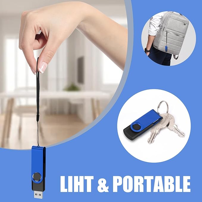 EASTBULL 8GB USB Flash Drive Bulk Thumb Drives 20 Pack with Lanyards USB 2.0 Memory Sticks Zip Drive Pen Drive for Storage and Backup Blue 20PCS 8GB