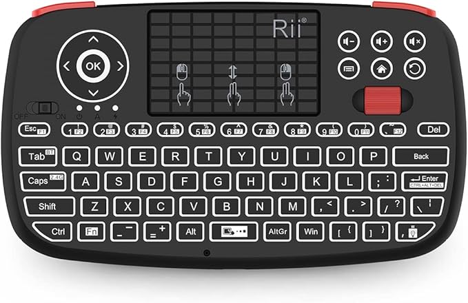 Rii (Upgrade) i4 Mini Bluetooth Keyboard with Touchpad, Blacklit Portable Wireless Keyboard with 2.4G USB Dongle for Smartphones, PC, Tablet, Laptop TV Box iOS Android Windows Mac.Black