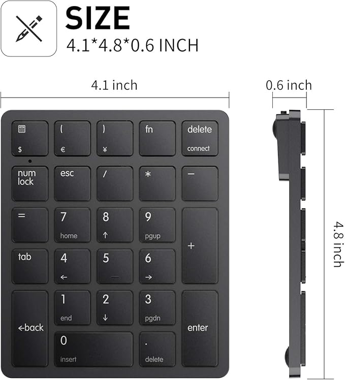 havit Bluetooth Number Pad Wireless Numeric Keypad Numpad 26 Keys Portable Mini Financial Accounting Rechargeable Numeric Pad for Windows Laptop Desktop, PC, Notebook (Black)