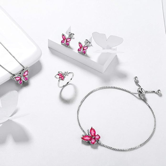 Aurora Tears Butterfly Jewelry,Women 925 Sterling Silver Butterflies Birthstone Pendant Necklace/Earrings/Rings Wedding Gift