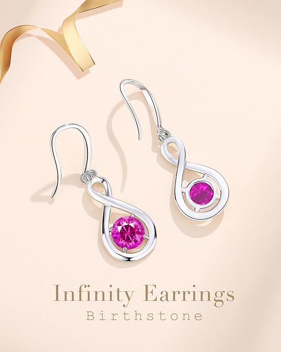 FANCIME Valentines Day Gift Dangle Drop Earrings 925 Sterling Silver Dainty Infinity Round Gemstone Birthstone Jewelry Birthday Gifts for Her Women