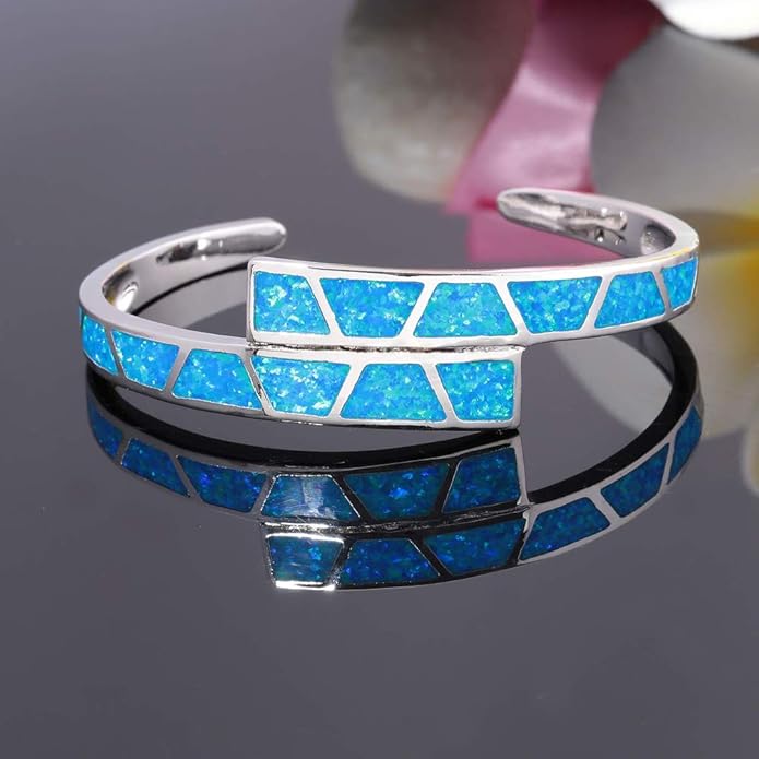 CiNily Womens Cuff Bracelet,Opal Bangle Bracelets Gold Plated Hypoallergenic Ladies Gemstone Open Cuff Bangle Bracelet