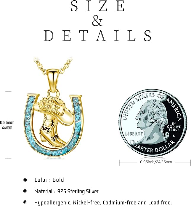 Western Cowboy Necklace 925 Sterling Silver Horseshoe Pendant Western Jewelry Cowgirl Gifts for Women Girlfriend Cowboy Cowgirl