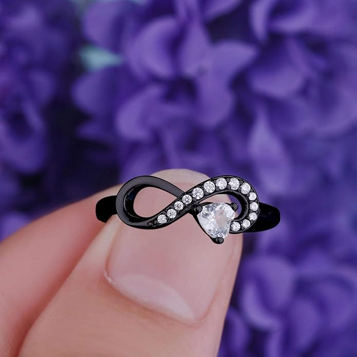JO WISDOM Promise Ring for Women Sterling Silver Infinity Heart Promise Rings for Her Birthstone Cubic Zirconia Friendship Ring Size 5-12