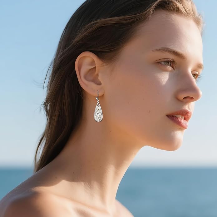 VONALA White Opal Celtic Knot Dangle Drop Earrings for Women 925 Sterling Silver Boho Chic Jewelry Gift for Women