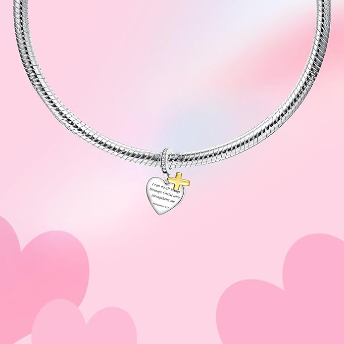 Birthday Fashion Love Heart Dangle Charm 925 Sterling Silver Charms fits Bracelets and Necklace Pendant Bead Charms Jewelry Present for Women Family Friends