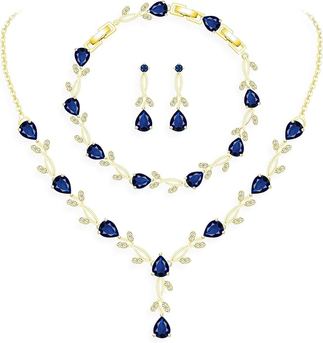 GZWHD Wedding Jewelry Sets for Bride Bridesmaid Women Cubic Zirconia Necklace Earrings Bracelet Set Gift for Mother Friend Wife Daughter Sister Party Prom Jewelry