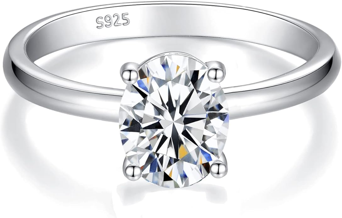 IMOLOVE Solitaire Moissanite Engagement Ring, 1CT D Color VVS1 Clarity, 925 Sterling Silver with 18K White Gold Plated, Ideal Gift for Women