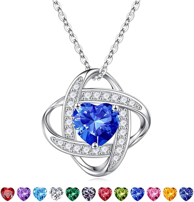 Iefil Valentines Gifts for Her Wife - 925 Sterling Silver Love Knot Birthstone Necklace, Anniversary Birthday Gifts for Women, Jewelry Gifts for Wife Mom Girlfriend