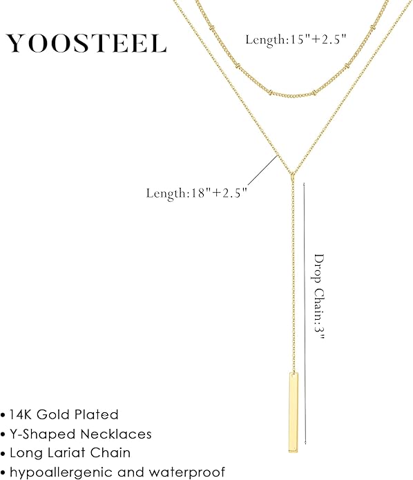 Yoosteel Long 14K-Gold-Plated Necklace for Women - Valentines Gifts Dainty Y-Shaped Necklaces Lariat Drop Chain Simple Jewelry Trendy Gift for Women