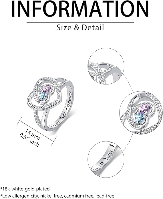 Valentine's Day Gifts for Women Birthstone Rings for Women Heart Statemet Engagement Eternity Wedding Promise Rings Jewelry Anniversary Christmas Valentine Mothers Day Birthday Gifts for Wife Her Girlfriend