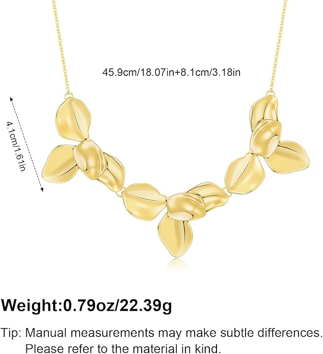 Flower Necklace for Women 14k Gold Plated Boho Vintage Chokers with Floral Pedant Trendy Petal Collars Necklaces Statement Prom Jewelry Gifts