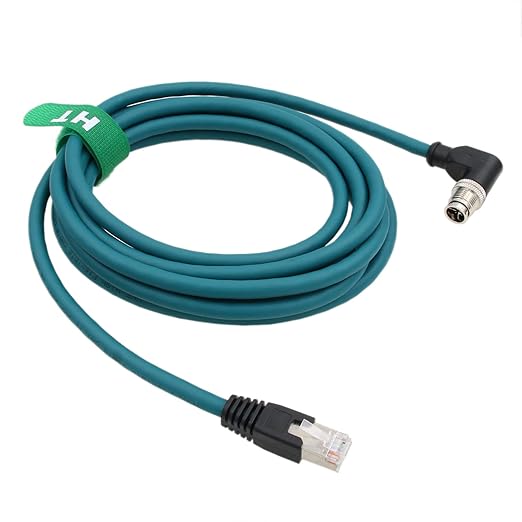 M12 8 Pin X-Coding Right Angle to RJ45 Ethernet Cable for Cognex in-Sight 2800 3800 2000 9000 8000, 7000 Gen2 Vision Camera Sensor Switch PC CAT-7e 2m