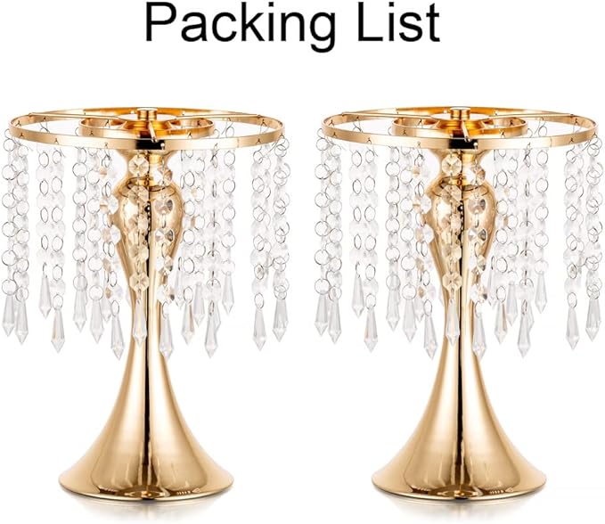 Gold Vases for Centerpieces, 10.2in Crystal Flower Arrangement Stand, Wedding Centerpieces for Tables, Tall Metal Flower Vase Holders for Wedding, Event, Reception, Birthday, Home Decor, 2 Pcs