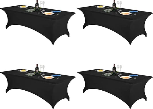 FORLIFE 4Pack Spandex Table Covers，Fitted Tablecloth for Rectangular Tables, Stretch Patio Table Covers, Universal Spandex Table Cover for Wedding, Banquet, Party (8ft, Black)