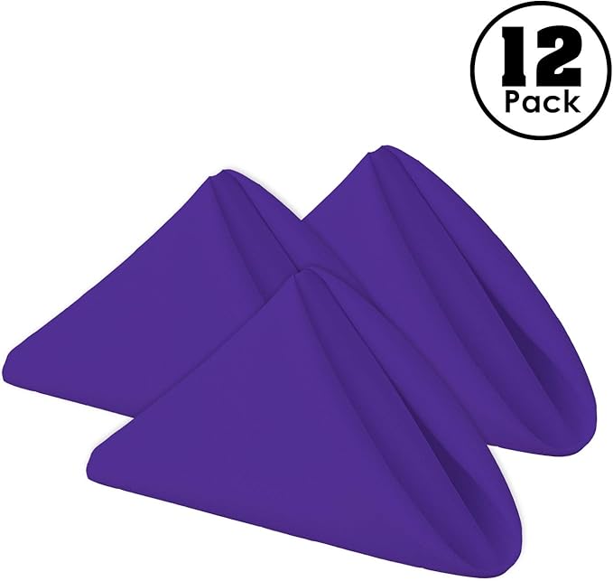 Gee Di Moda Cloth Napkins - 17 x 17 Inch Purple Dinner Napkins - Set of 12 Soft & Absorbent Washable Fabric Cloth Table Napkins with Hemmed Edges for Hotel Restaurant, Holiday Parties & Wedding