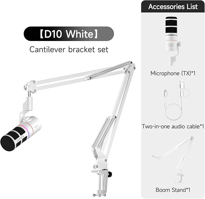 COMICA EJoy D10(A) USB Gaming Microphone – Boom Arm Mic with Noise Cancellation, XLR/USB-C, Real-Time Monitoring, Muting, RGB Professional Studio Mic for Gaming, Streaming, Podcast, Recording (White)