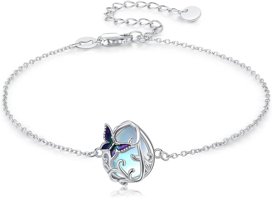 Dragonfly Bracelet 925 Sterling Silver Butterfly Bracelet Adjustable Celtic Moon Bracelet Irish Celtic Jewelry Gifts for Women