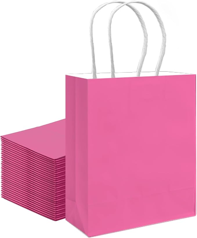 qiqee 30PCS Medium Gift Bag with Handles Bulk 11"x5"x8" Gift Bags Pink Bags Multiple Uses (Medium Size)