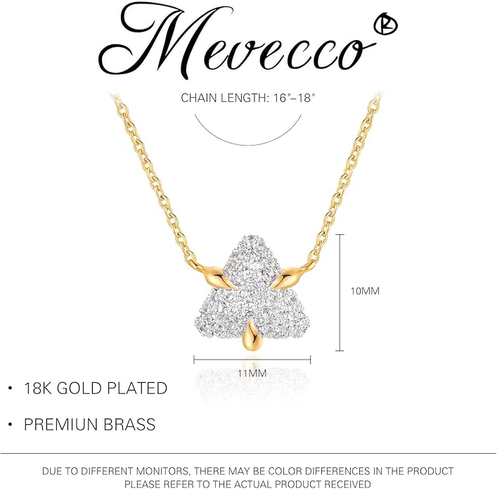 MEVECCO Dainty Gold Necklace For Women 18k Gold Plated Full CZ Pendant Necklace Handmade Necklace Jewelry Everyday Wear